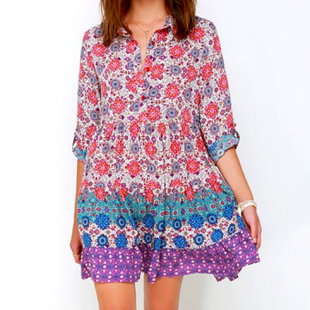 Lulus Once and Floral Purple Print Shirt Dress